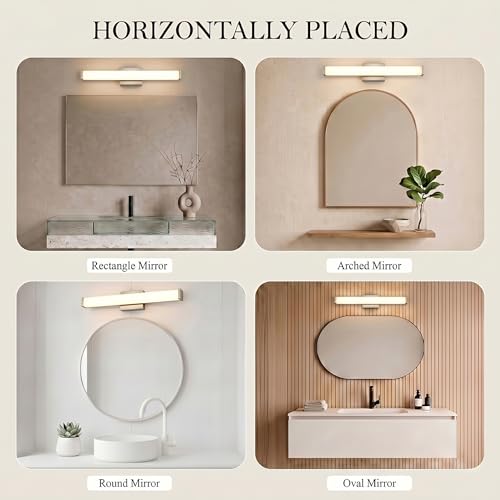 URSOLA 24" Modern LED Bathroom Light Fixtures, Brushed Nickel 3CCT Dimmable Bathroom Vanity Light Over Mirror, Bathroom Vanity Bath Bar Lights with Double Layer Acrylic Shade - color: Brushed Nickel, size: 24inch