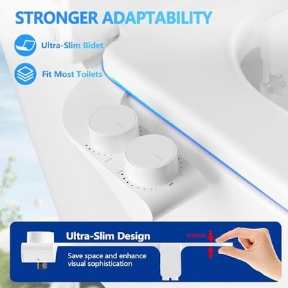Warm & Cold Water Bidet Attachment for Toilet Seat, Ultra-Slim Non-Electric Toilet Seat Attachment, Rear and Feminine Wash Self-Cleaning