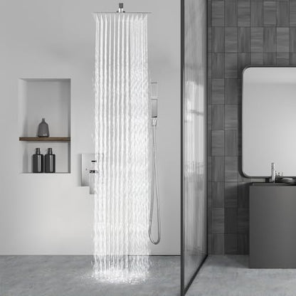 Aolemi Shower Faucet Set with Handheld Polish Chrome 12 Inch Head | Pressure Balance Shower Valve and Trim Kit,SUS304 Rain Head and Handle System,All Metal,Wall Mount,Bathroom,Handheld Spray - color: Chrome, size: 12 Inch Wall Mount Shower Head