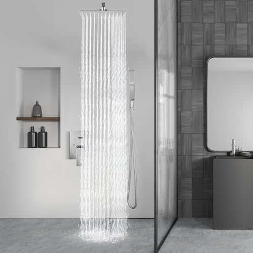 Aolemi Shower Faucet Set with Handheld Polish Chrome 10 Inch Head | Pressure Balance Shower Valve and Trim Kit,SUS304 Rain Head and Handle System,All Metal,Wall Mount,Bathroom,Handheld Spray - color: Chrome, size: 10 Inch Wall Mount Shower Head