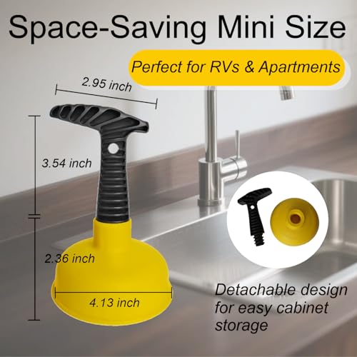 Mini Sink Plunger with Short Handle, Drain Clog Remover Plungers for Bathroom Kitchen Toilet Shower Tub, Powerful Suction, Compact Design, Yellow