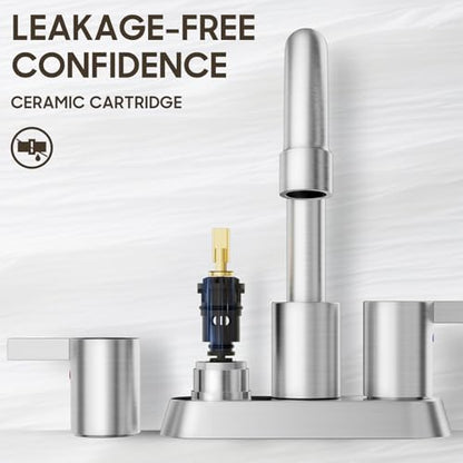 Phiestina Brushed Nickel 4 Inch 2 Handle Centerset Lead-Free Bathroom Sink Faucet, with Copper Pop Up Drain and Water Supply Lines,BF015-1-BN - color: Brushed Nickel