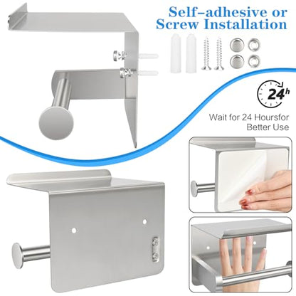 1pcs Brushed Nickel Toilet Paper Holder with Shelf | Screw or Self-Adhesive Toilet Paper Holder Wall Mount