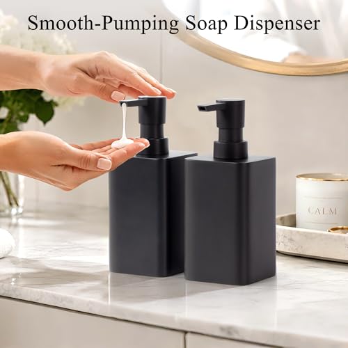 2 pcs Hand Soap Dispenser Set - 11oz Refillable Resin Liquid Soap Dispensers with Rustproof Pump, Lotion Dispenser Includes Silicone Funnel for Bathroom Countertop or Kitchen, Black - color: Black