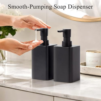 2 pcs Hand Soap Dispenser Set - 11oz Refillable Resin Liquid Soap Dispensers with Rustproof Pump, Lotion Dispenser Includes Silicone Funnel for Bathroom Countertop or Kitchen, Black - color: Black