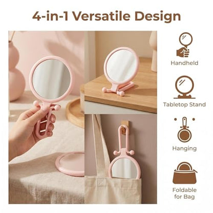 Magnifying Handheld Mirror Double Sided, Travel Makeup Hand Mirrors with 1X 2X Magnification, Small Hand/Desk Vanity Mirror (1Pc Pink) - color: 1pc Pink