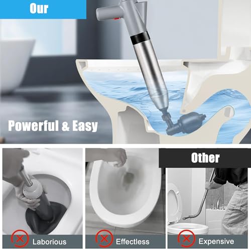 Fast Toilet Plunger High Pressure with Storage Bag, Heavy Duty Air Drain Blaster & Unclogger Tool, Clog Remover Kit & Toilet Snake Alternative for Bathroom, Toilets, Sinks, Tubs, Pipes (Gray) - size: Toilet plunger-Gray