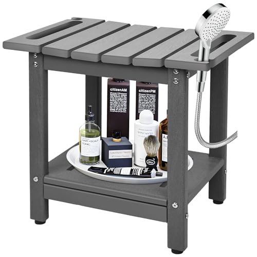 Shower Bench, HDPE Waterproof Shower Chair for Inside Shower | Heavy-Duty Bathroom Bench with Non-Slip Adjustable Feet & Storage Shelf, Stable Shower Stool for Shaving Legs, Grey - color: Grey