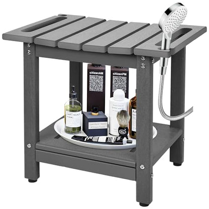 Shower Bench, HDPE Waterproof Shower Chair for Inside Shower | Heavy-Duty Bathroom Bench with Non-Slip Adjustable Feet & Storage Shelf, Stable Shower Stool for Shaving Legs, Grey - color: Grey