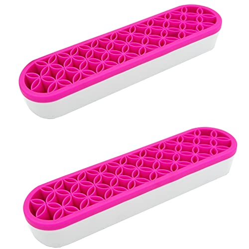 TANG SONG 2 PCS Silicone Make up Brush Holder Cosmetic Storage Box Desktop Organizers (Pink) - color: Pink, size: 2 PCS