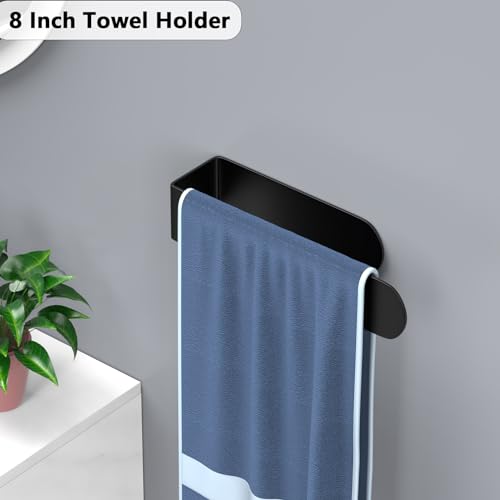 HUFEEOH Adhesive Hand Towel Holder, 8 Inch Sticky Towel and 14 Inch Bar Towel Holder Wall Mounted, Stainless Steel Kitchen Towel Holder Hand Towel Rack for Bahtroom Hotel RV Kitchen (Black 8"&14”) - color: Black, size: 2PC (8 Inch + 14 Inch)