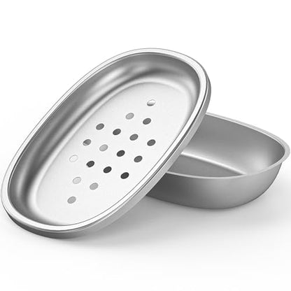Metal Soap Dish, Large Double-Layer Draining Tray for Bathroom Sink | Stainless Steel Bar Soap Holder for Shower, Kitchen Sink Counter, Container for Sponges, Steel wool, Scrub brushes, Anti-Rust - color: Small Round Hole