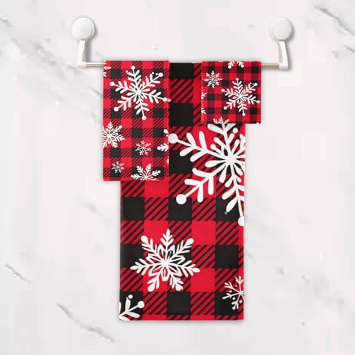 ALAZA Towel Bathroom Sets,Snowflakes Red Black Buffalo Plaid Towels 3-Piece 1 Bath Towel 1 Washcloth 1 Hand Towel,Bath Towel Set of 3 Soft Multifuntion for Home Kitchen Hotel Gym Swim Spa - color: Multi08