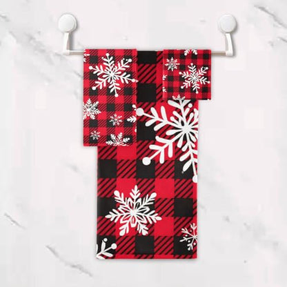 ALAZA Towel Bathroom Sets,Snowflakes Red Black Buffalo Plaid Towels 3-Piece 1 Bath Towel 1 Washcloth 1 Hand Towel,Bath Towel Set of 3 Soft Multifuntion for Home Kitchen Hotel Gym Swim Spa - color: Multi08