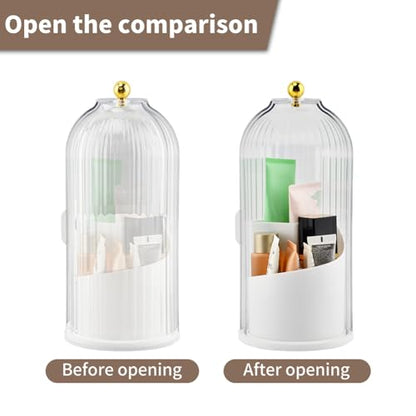 Concealed Toothbrush Holder with Sliding Lid for Bathrooms, White | 360° Rotating 3-Slot Toothpaste Holders with Cover, Waterproof and Dustproof, Concealed Makeup Brush Holder
