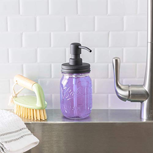 Mason Jar Soap Dispenser - Black - with 16 Ounce Ball Mason Jar - Made from Rust Proof Stainless Steel - Two Pack - size: Pack of 2