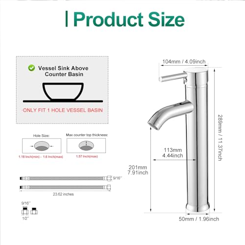 Bathroom Vessel Sink Faucet Modern Basin Mixer Tap Chrome Tall Body Single Handle One Hole Lavatory Faucet - color: T-Chrome, size: Tall