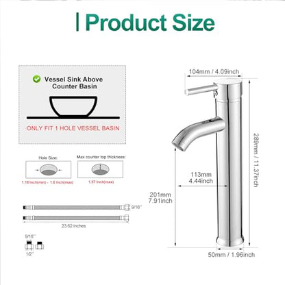 Bathroom Vessel Sink Faucet Modern Basin Mixer Tap Chrome Tall Body Single Handle One Hole Lavatory Faucet - color: T-Chrome, size: Tall