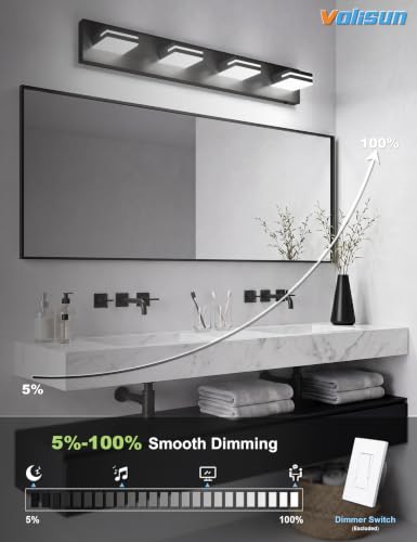 VOLISUN Modern 30-Inch 4-Light Black LED Bathroom Vanity Light Fixtures Over Mirror, 5CCT Dimmable, ETL Certificated - color: Matte Black-5CCT, size: 30-Inch