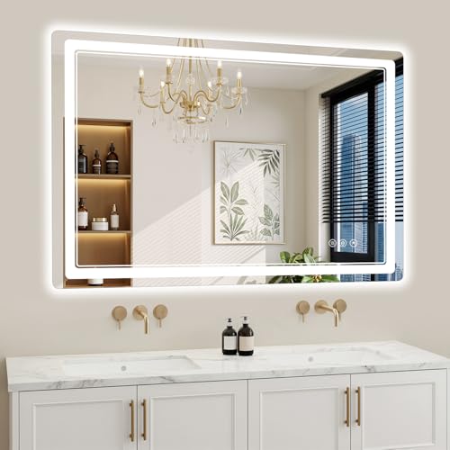 30"x48" LED Bathroom Mirror with Lights, Backlit + Front Lit, Anti-Fog, Lighted Bathroom Mirror for Wall, HD Shatterproof Tempered Glass, Dimmable, Memory Function (Horizontal/Vertical) - size: 48"L x 30"W