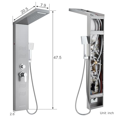 Shower Panel Tower System with LED Lights, Stainless Steel 5 in 1 Shower Panel with Rainfall Waterfall Shower Head, Body Spray, Handheld Shower, Tub Spout (Brushed) - color: Brushed Nickel -Wave Body Spray