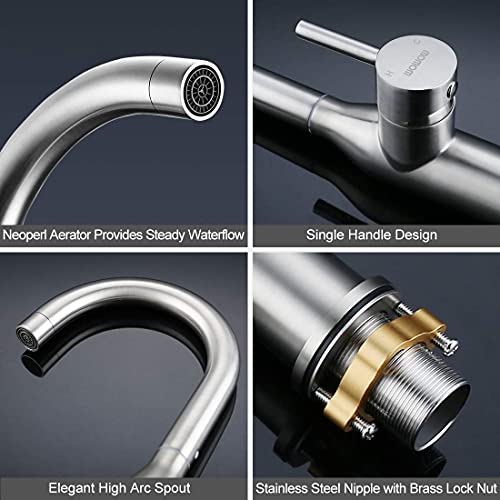 WOWOW Single Handle Bar Sink Faucet 1 Hole Bar Faucet Brushed Nickel Small Kitchen Faucet Modern Commercial Faucet for Sinks RV Sink Faucets with Water Supply Lines - color: Brushed Nickel