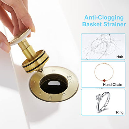 CREA Bathroom Sink Drain, Bathroom Sink Stopper with Drain Hair Catcher Pop Up Drain 1 1/2" for Bathroom Vanity Kitchen Sink with Overflow, Gold - color: Gold