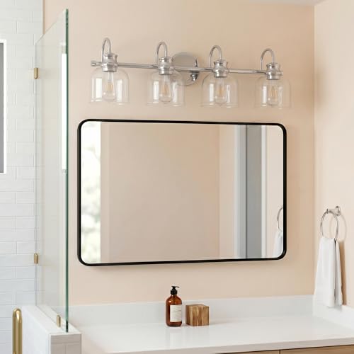 URSOLA 4 Lights 32" Bathroom Vanity Light Fixtures, Chrome Traditional Classic Vanity Light with Clear Glass, Bathroom Lighting Fixtures Over Mirror - color: Chrome, size: 4 Lights