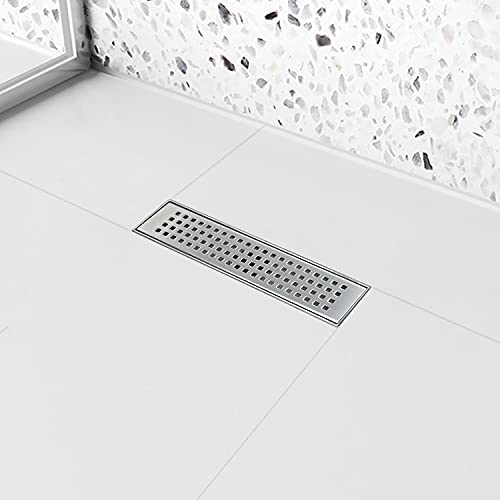 12 inch Linear Shower Drain Brushed Silver with Grate Removable | Square Hole Panel,AISI 304 Stainless Steel Fast Drainage Rectangle Hidden Shower Trench,Detachable Hair Catcher,Leveling Feet - color: Stainless Steel, size: 12 inch+No Base