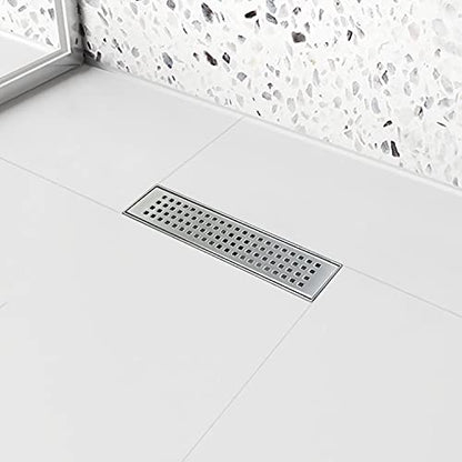 12 inch Linear Shower Drain Brushed Silver with Grate Removable | Square Hole Panel,AISI 304 Stainless Steel Fast Drainage Rectangle Hidden Shower Trench,Detachable Hair Catcher,Leveling Feet - color: Stainless Steel, size: 12 inch+No Base
