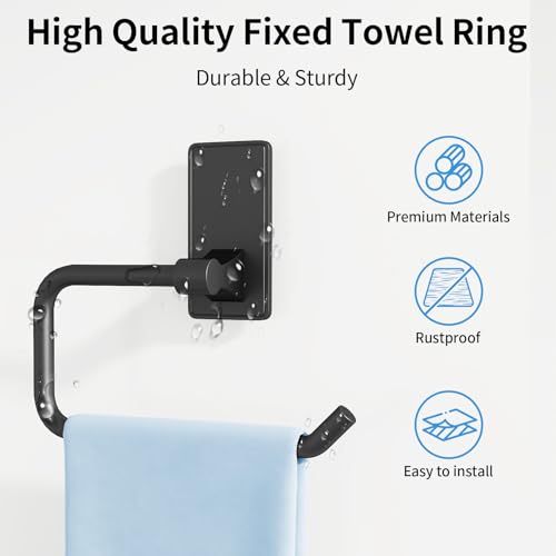 Towel Ring, Bathroom Hand Towel Holder,Metal Towel Hangers Wall-Mounted Hand Towel Rack for Bathroom, Easy to Adhesive, Matte Black - color: Matte Black, size: C-Shape(1-pack)