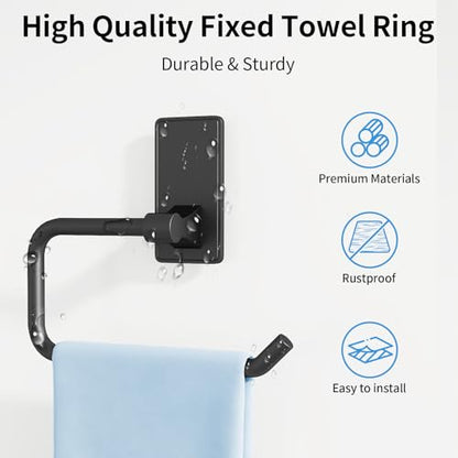 Towel Ring, Bathroom Hand Towel Holder,Metal Towel Hangers Wall-Mounted Hand Towel Rack for Bathroom, Easy to Adhesive, Matte Black - color: Matte Black, size: C-Shape(1-pack)