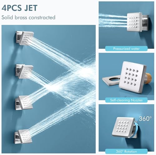 Shower Faucets Sets Shower System with Body Jets, Bostingner 10" Rain Shower Head with 2 In 1 Handheld Spray and 4 Jets, Wall Mounted All Metal 3 Way Shower Set with Valve and Trim Kit,Brushed Nickel - color: Brushed Nickel, size: 10 Inch