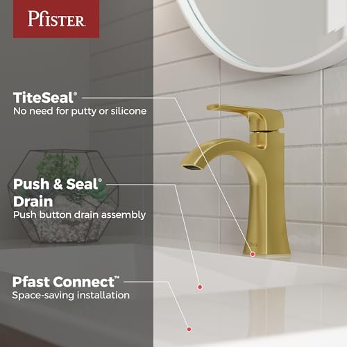 Pfister Bruxie Bathroom Sink Faucet, Single Control, 1-Handle, Single Hole, NSF Certified, Brushed Gold Finish, LF042BIEBG