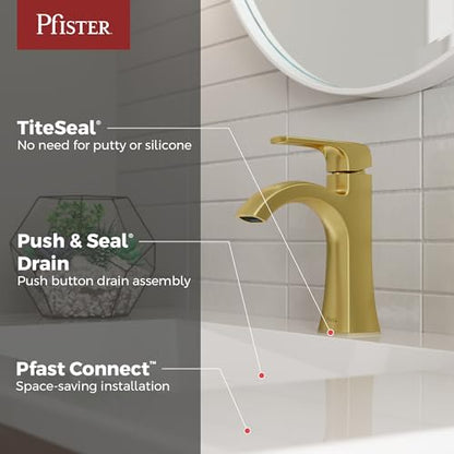 Pfister Bruxie Bathroom Sink Faucet, Single Control, 1-Handle, Single Hole, NSF Certified, Brushed Gold Finish, LF042BIEBG
