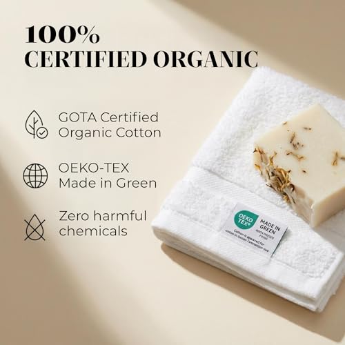 Organic Cotton Wash Cloths, Plush Feather-Touch, 12 Pack – White | Plush feather-touch quick-drying wash cloths, GOTS & Oeko-TEX, premium soft, absorbent, small hand & face towels, wash rags - color: White