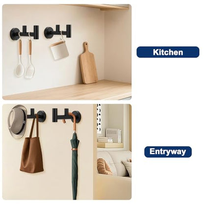 NearMoon Bathroom Double Towel Hook- SUS304 Stainless Steel Robe Towel Holder, Heavy Duty Double Coat Hook for Bathroom Livingroom Kitchen Wall Mounted (Matte Black-F, 2 Pack) - style: Matte Black-F