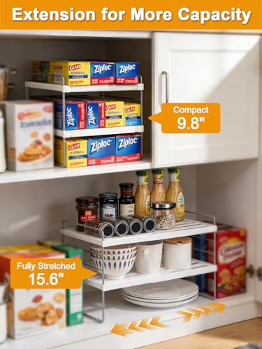 JUPELI Foil and Plastic Wrap Organizer, Expandable Kitchen Pantry Storage, Height Adjustable Cabinet Rack for Kitchen Organization, Aluminum Foil -3 Tier 9.8" to 15.6"L - size: 1 Pack