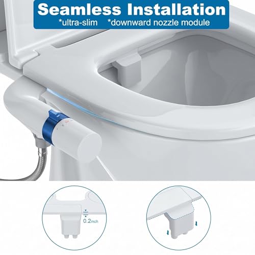 Bidet Attachment for Toilet, Non Electric Dual Nozzle, Self Cleaning Toilets Bathroom Spray for Butt Wash, Easy Slim Adjustable Pressure Control, Rv Bidets Gifts, Blue