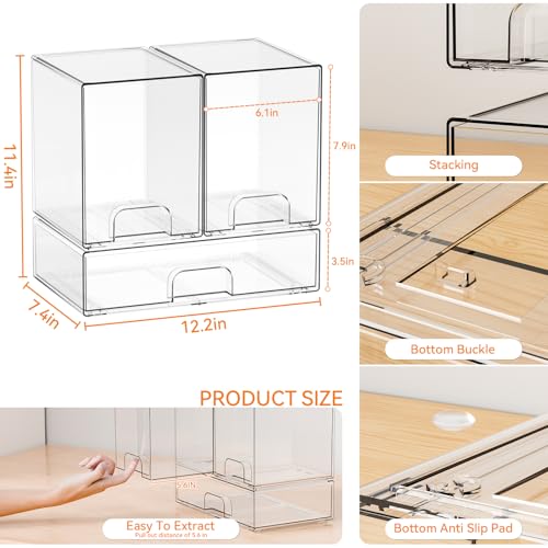 3 Set Baby Bottle Organizer for Countertop,BPA Free Bottle Station Organizer for Breast Pump Parts,Pacifier and Baby Accessories,Clear Stackable Storage Drawers and Home Edit Storage Containers - style: 3 PACK