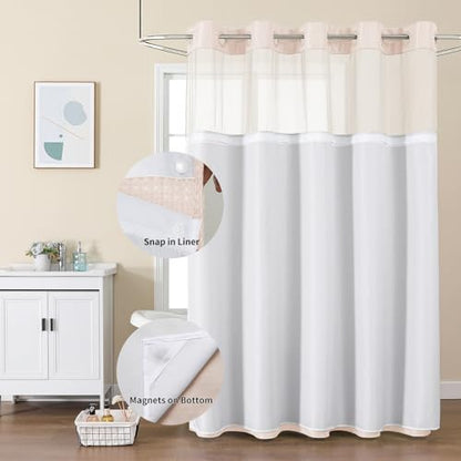 No Hook Shower Curtain with Snap in Fabric Liner, Waffle Weave Heavy Duty Thick Shower Curtains with Mesh Top Window, Hotel Style Waterproof Bathroom Curtain Set, 72 x 75 Inch, Blush Pink - color: Blush Pink, size: 72"W x 75"L (Pack of 1)