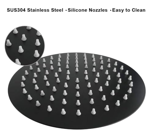 NearMoon Rain Shower Head with 11'' Adjustable Arm, High Pressure Stainless Steel Rainfall Shower, Ultra-Thin Design - Pressure Boosting (8 Inch, Matte Black) - color: Matte Black, size: 8 Inch