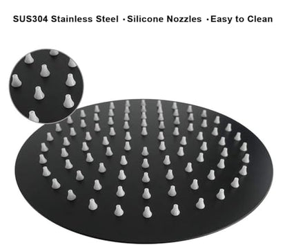 NearMoon Rain Shower Head with 11'' Adjustable Arm, High Pressure Stainless Steel Rainfall Shower, Ultra-Thin Design - Pressure Boosting (8 Inch, Matte Black) - color: Matte Black, size: 8 Inch