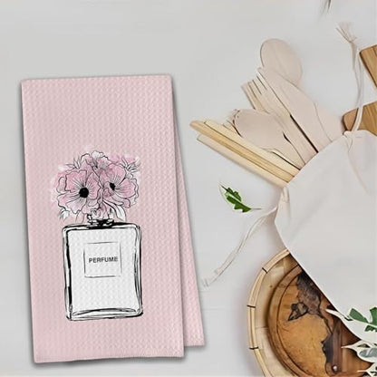 Black & Pink Bathroom Accessory Set of 2 Hand Towels - Pink Flower Design - color: A - Pink Base