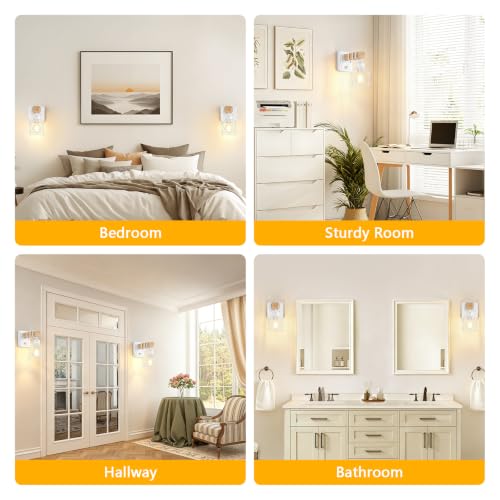 FadimiKoo Wall Sconces Set of Two, Farmhouse Hardwired White Wall Lamps with Wooden Arm & On/Off Dimmable Switch, Modern Bathroom Light Fixtures with Metal Shade for Living Room, Hallway, Bedroom - color: White, size: 1-Light (2 Pack)