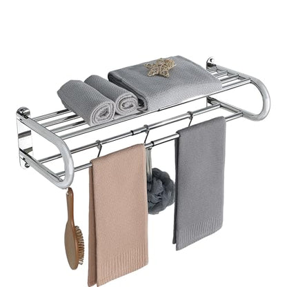 Alise Adjustable 16-28 Inches Double Towel Rack for Bathroom,Chrome | Wall Mount Double Towel Racks,SUS304 Stainless Steel Towel Holder,Retractable Towel Shelf with 2 Towel Bars 4 Movable Hooks