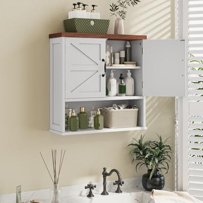 Smuxee Farmhouse Bathroom Cabinet Wall Mounted, White Medicine Cabinet with Adjustable Shelf, Bathroom Cabinet for Living Room, Laundry Room - color: White, size: Big