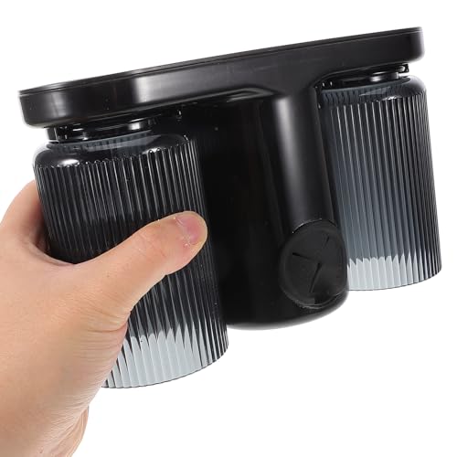 Generic Wall Mount Toothbrush Holder with Double Cup and Toothpaste Dispenser, No-Drill Bathroom Organizer with Towel Hanger, Black Plastic Toothbrush Storage Rack for Home and Travel