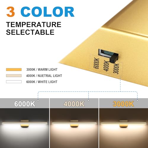 SineRise LED Modern Bathroom Vanity Light Fixtures (32-Inch, 3000K/4000K/6000K, Dimmable), Gold Modern Acrylic Bathroom Wall Lighting Fixtures Over Mirror - color: Gold, size: 32-Inch