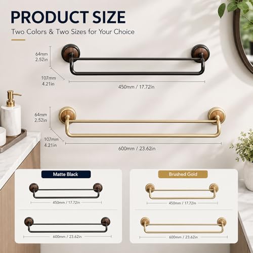 Double Pole No Drill Wall Mounted Towel Racks - Suction Cup Towel Bar for Bathroom Kitchen RV, Rustproof Stainless Steel Bathroom Hardware Set, Quick Setup Convenience(Yellow,60cm/23.6in) - color: Yellow, size: 60cm/23.6in
